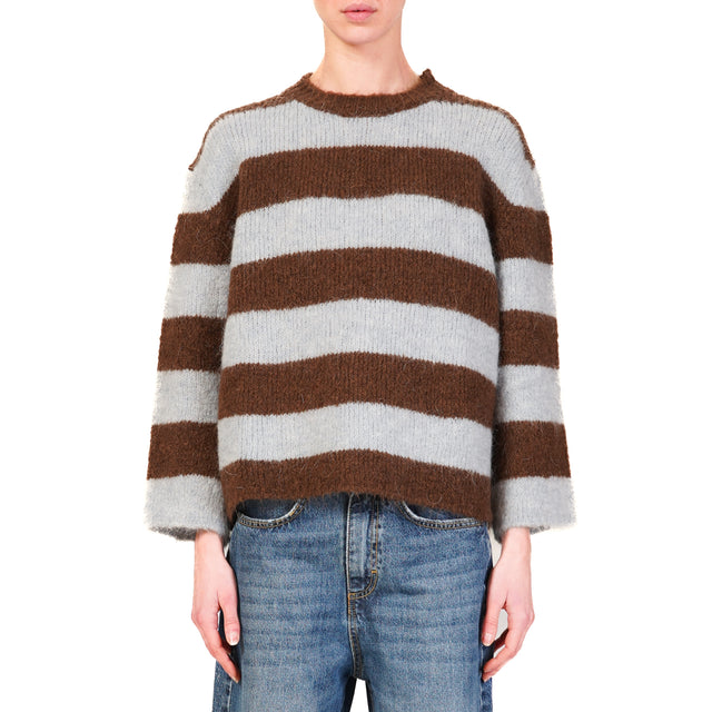 Tensione in-Maglia mohair righe - moro/celeste