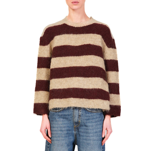 Tensione in-Maglia mohair righe - mastice/bordeaux