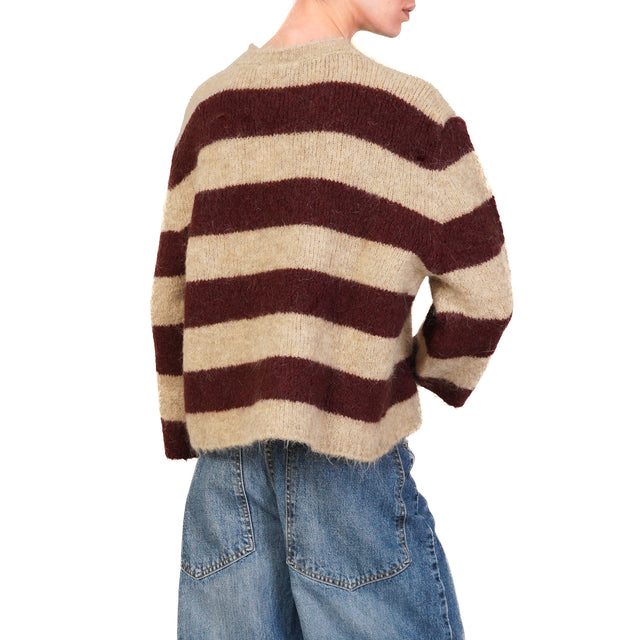 Tensione in-Maglia mohair righe - mastice/bordeaux