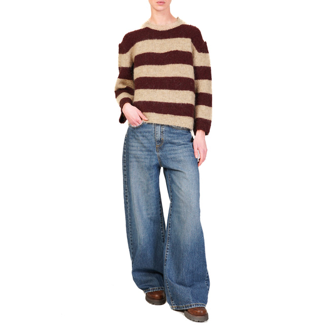 Tensione in-Maglia mohair righe - mastice/bordeaux