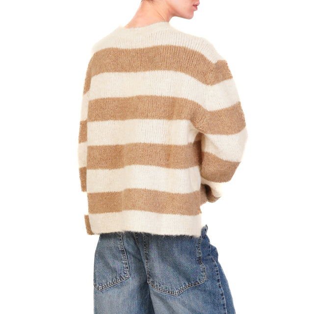 Tensione in-Maglia mohair righe - panna/cammello