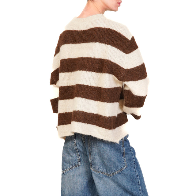 Tensione in-Maglia mohair righe - panna/moro