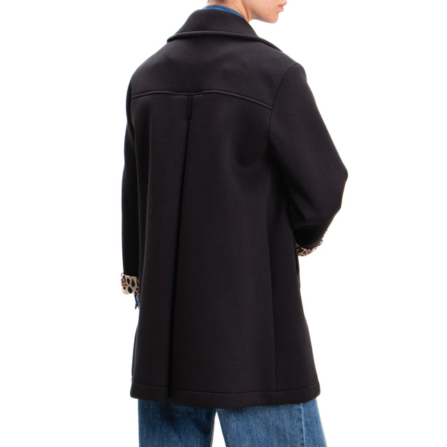 Tensione in-Cappotto in neoprene doppio petto - nero