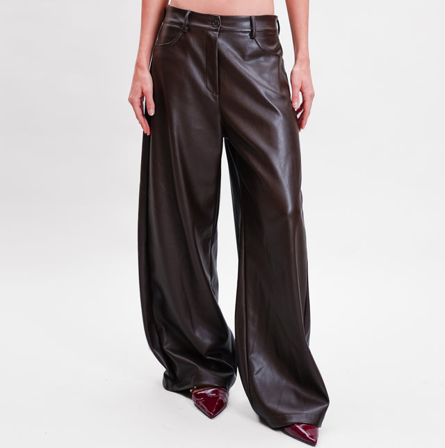 Tensione in-Pantalone wide leg similpelle - caffe'