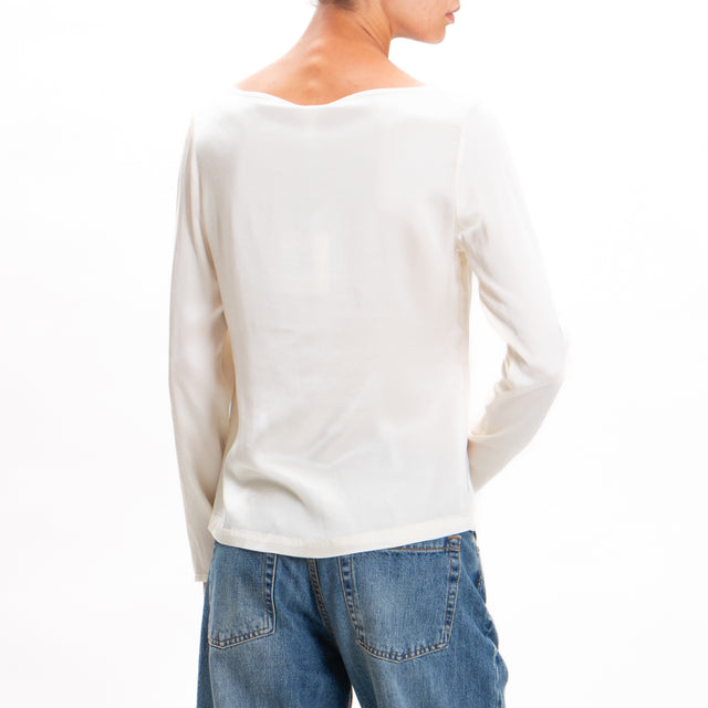 Tensione in-Blusa cut out in satin elasticizzato - ecru'