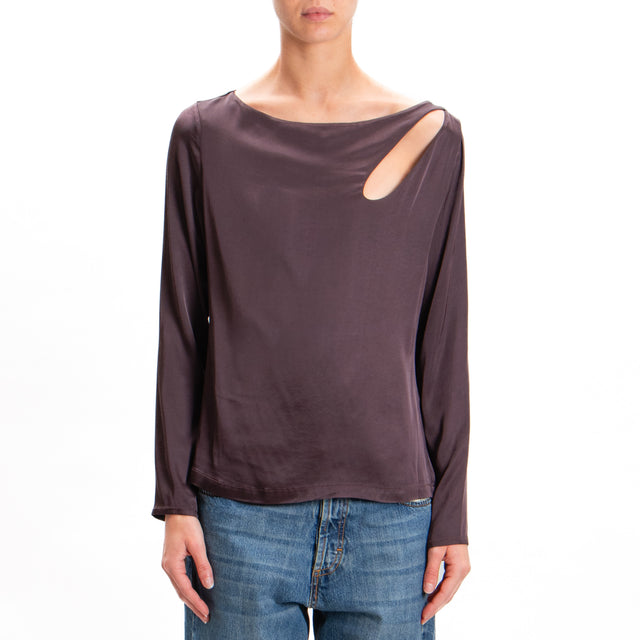 Tensione in-Blusa cut out in satin elasticizzato - mosto