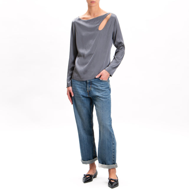 Tensione in-Blusa cut out in satin elasticizzato - grigio fumo