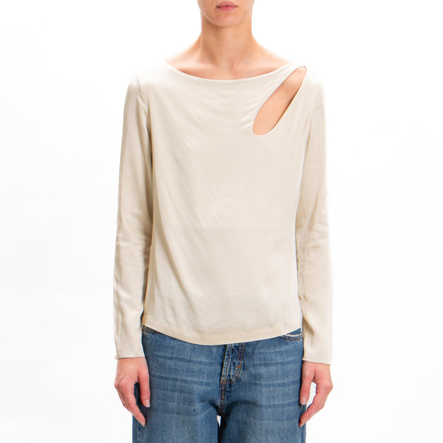 Tensione in-Blusa cut out in satin elasticizzato - beige