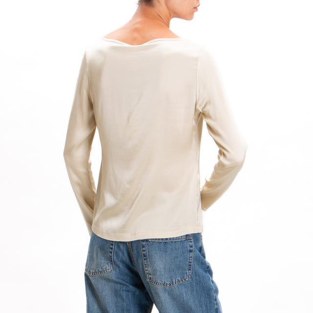 Tensione in-Blusa cut out in satin elasticizzato - beige