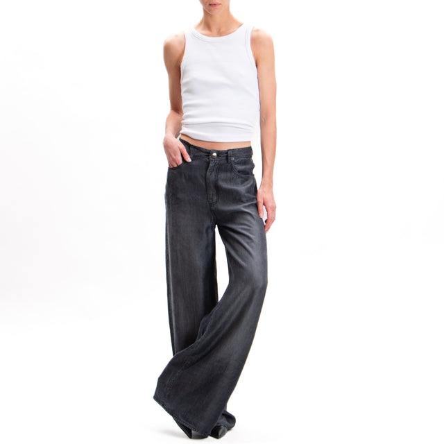 Tensione in-Pantalone wide leg 5 tasche tela lyocell - nero