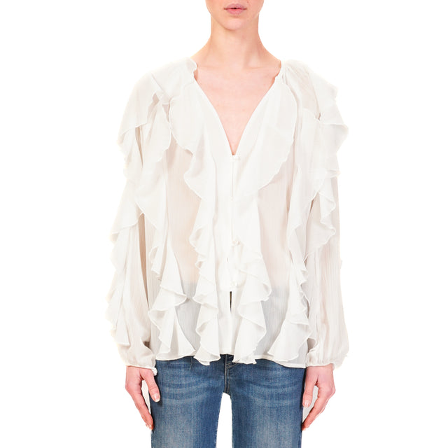 Tensione in-Camicia georgette con rouches - latte