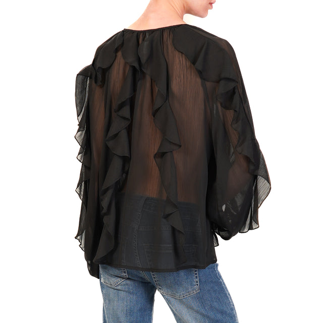 Tensione in-Camicia georgette con rouches - nero