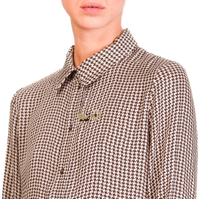 Tensione in-Camicia pied de poule con spille - moro