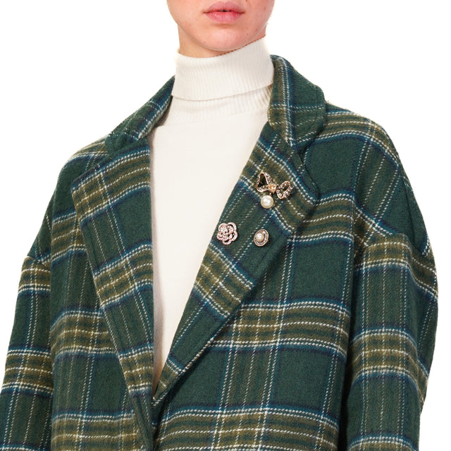 Tensione in-Cappotto check con spille misto lana - verde/latte/blu