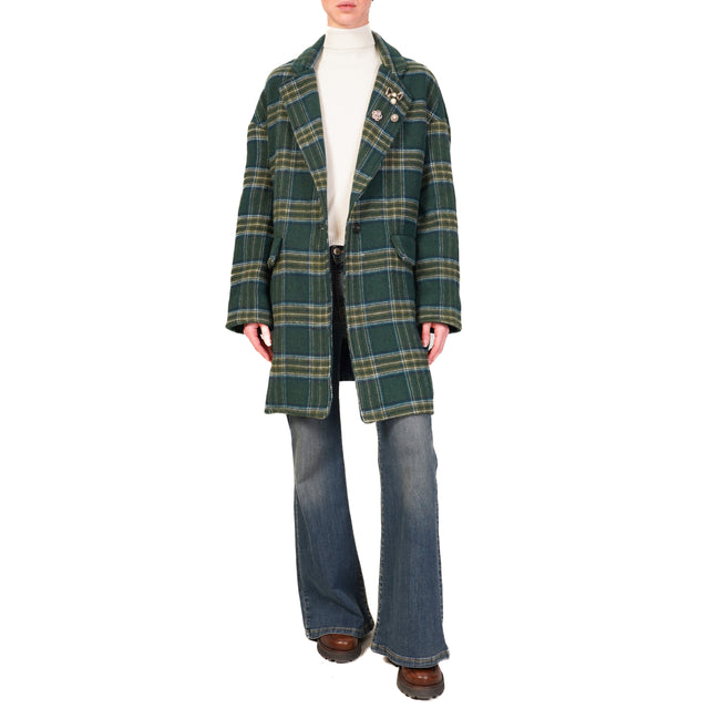 Tensione in-Cappotto check con spille misto lana - verde/latte/blu