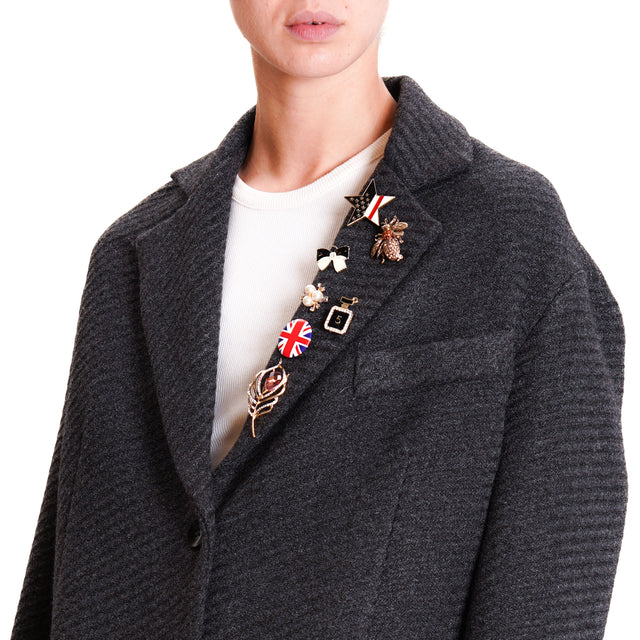 Tension in-Oversized Jacket with Pins - Charcoal Melange