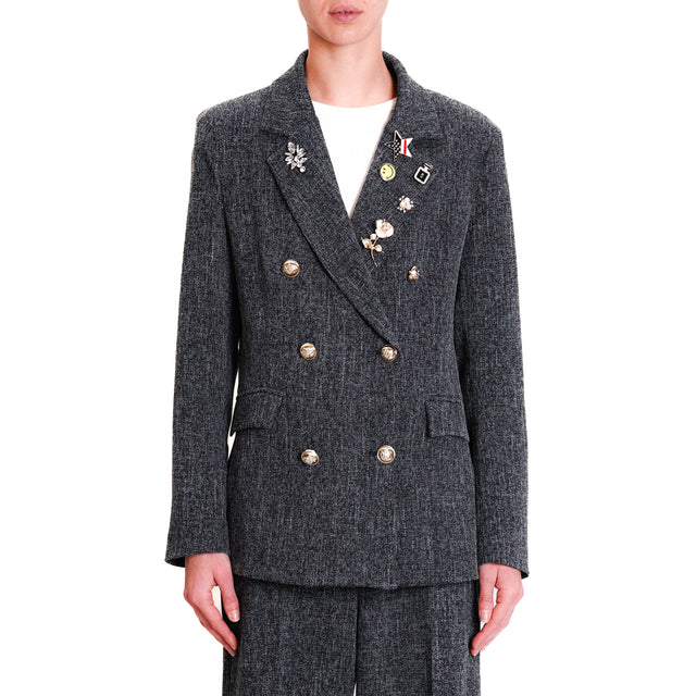 Tension in-Double-breasted jacket with gold buttons and pins - black melange