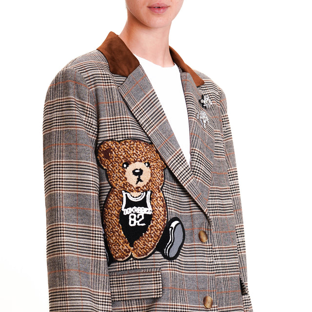 Tension in-Prince of Wales Jacket with Patches and Pins - Tan/Milk/Black