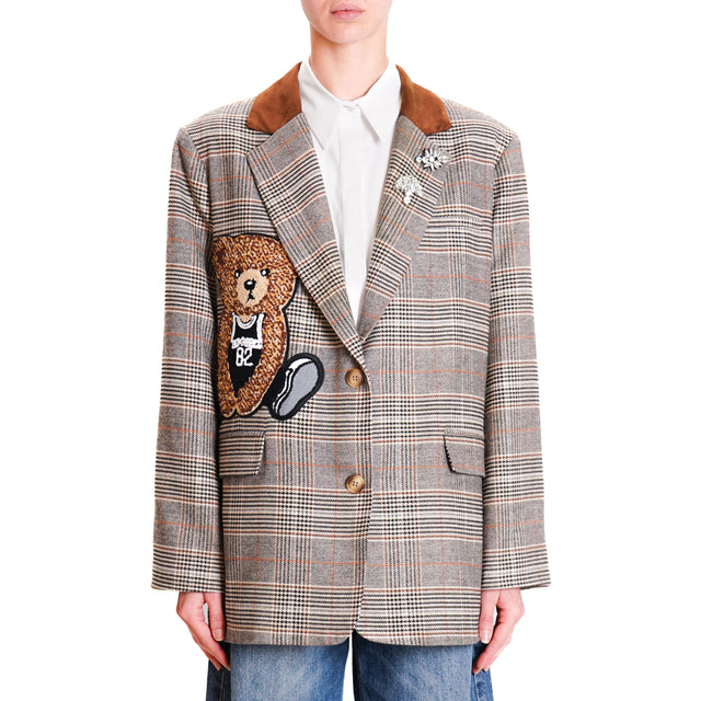 Tension in-Prince of Wales Jacket with Patches and Pins - Tan/Milk/Black