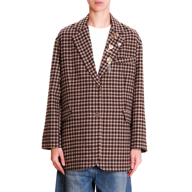 Tension in-Jacket checks with pins - beige/dark brown/mauve