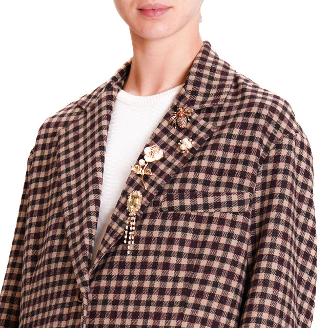 Tension in-Jacket checks with pins - beige/dark brown/mauve