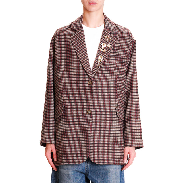 Tension in-Jacket with pins - beige/dark brown/wine