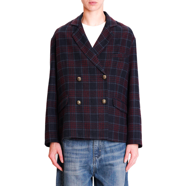 Tension in-Double-breasted check jacket - blue/burgundy