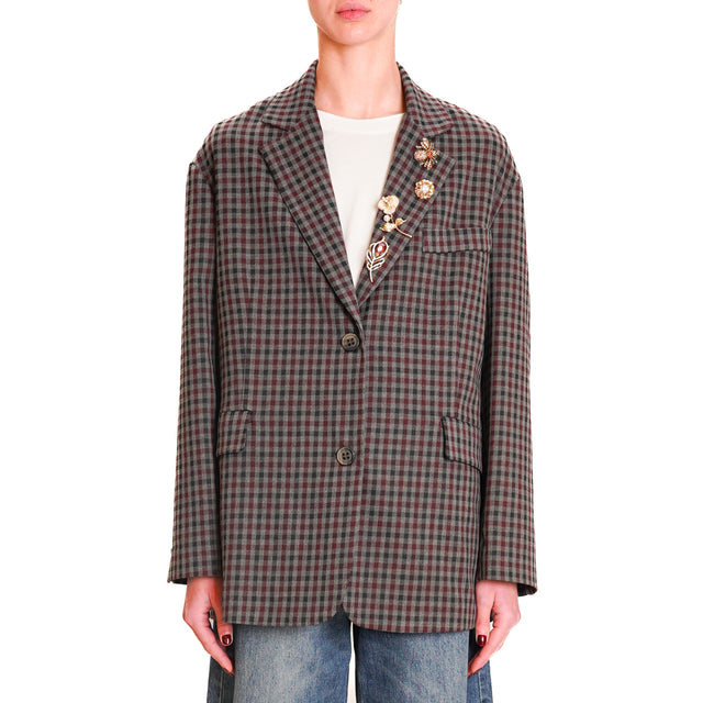 Tension in-Jacket Check with Pins - Grey/Black/Wine