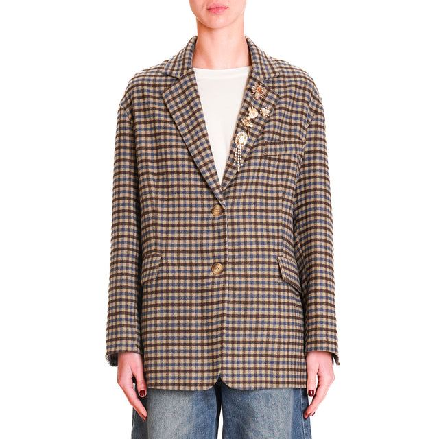 Tension in-Jacket checkered with pins - beige/light blue/dark brown