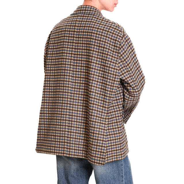 Tension in-Jacket checkered with pins - beige/light blue/dark brown