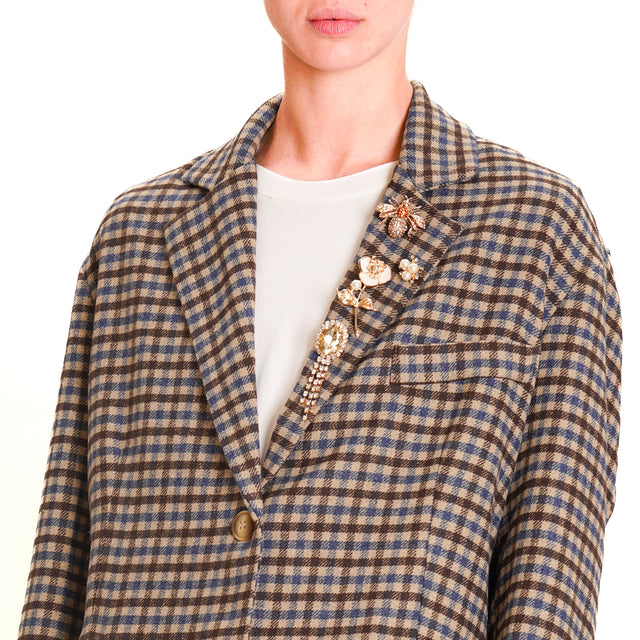 Tension in-Jacket checkered with pins - beige/light blue/dark brown