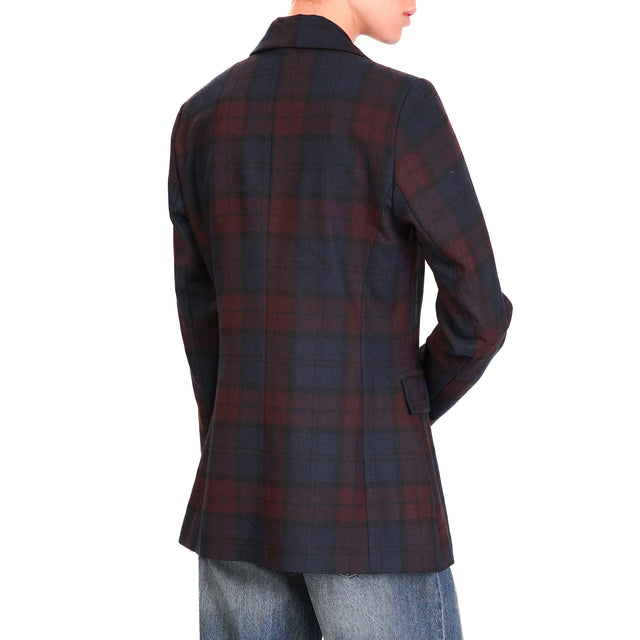 Tensione in-Giacca tartan con patch e spille - blu/vino