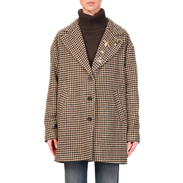 Tensione in-Cappotto corto a quadri con spillle - beige/moro/nero