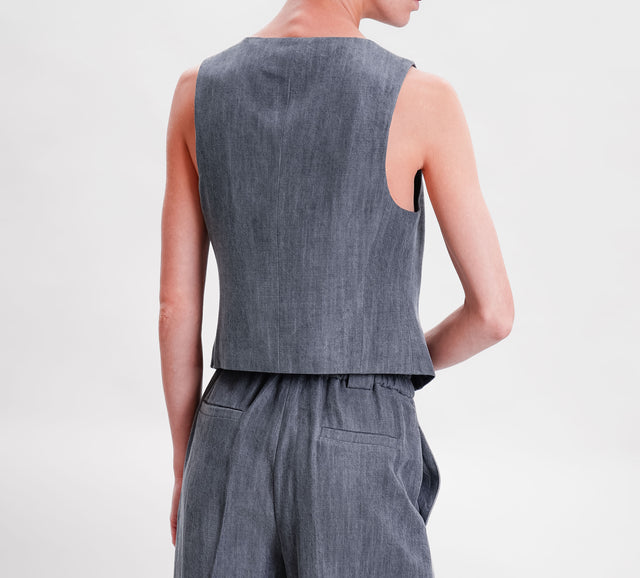 Tensione in-Completo gilet+pantalone effetto denim - grigio