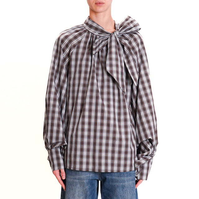 Tensione in-Blusa check con fiocco - moro/celeste