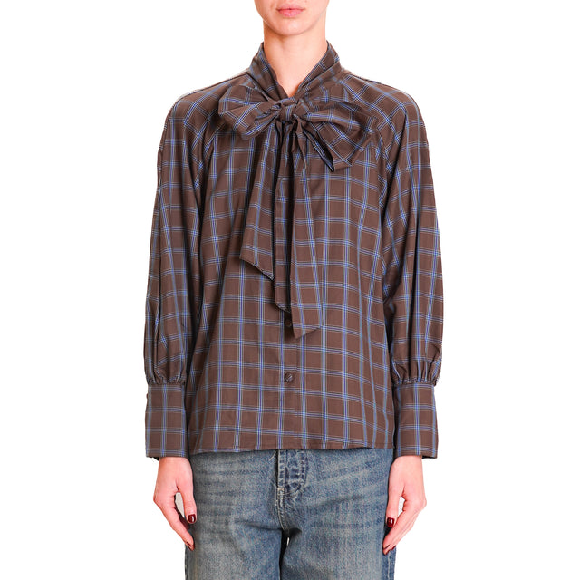 Tension in-Check Shirt with Bow - dark brown/light blue/purple