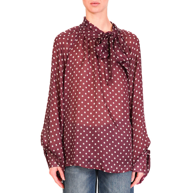 Tensione in-Blusa fantasia pois con fiocco - Bordeaux