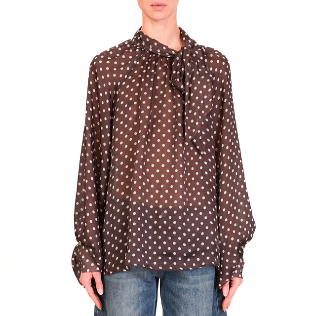 Tensione in-Blusa fantasia pois con fiocco - moro