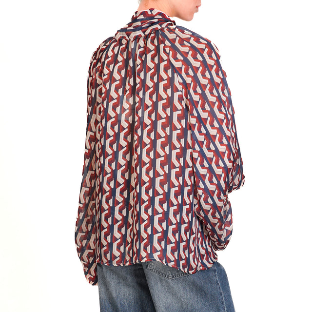 Tensione in-Camicia fantasia geometrica con fiocco - bordeaux/sand/blu