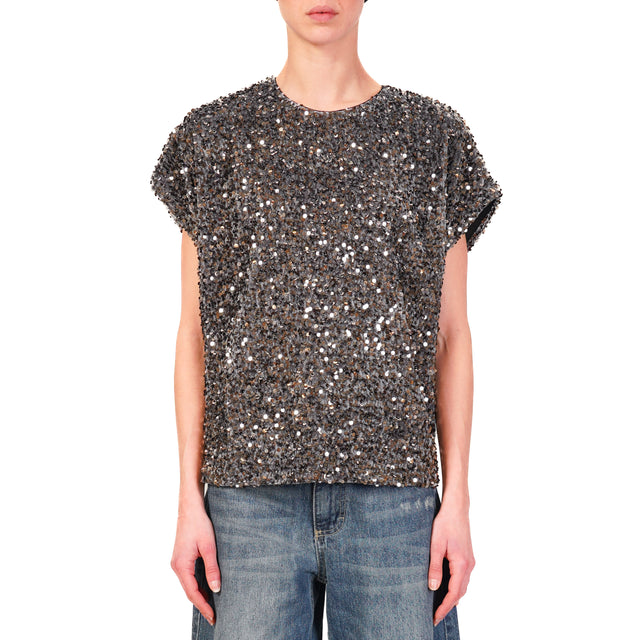 Tensione in-Blusa paillettes bottone dietro - grigio