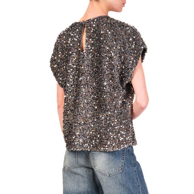 Tensione in-Blusa paillettes bottone dietro - grigio