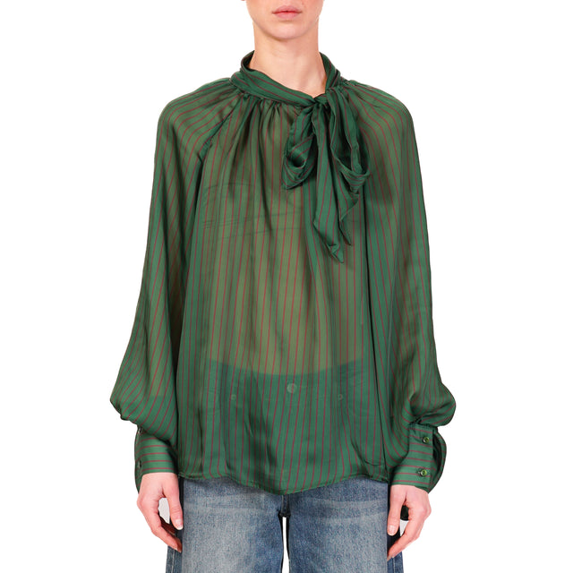 Tensione in-Blusa mussola righe - verde/bordeaux