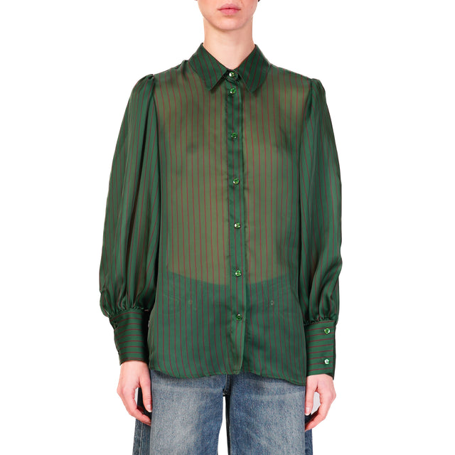 Tensione in-Camicia mussola righe - verde/bordeaux