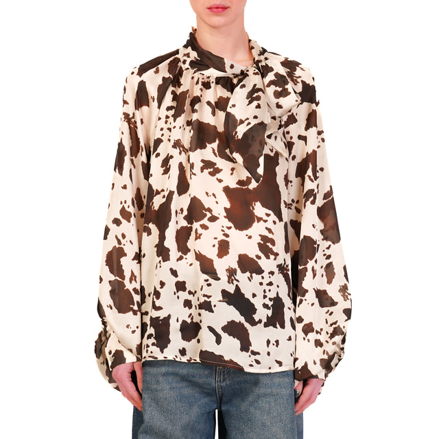 Tensione in-Camicia cow print con fiocco - beige/moro