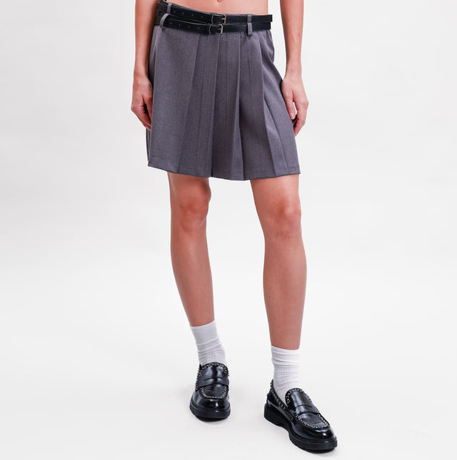 Tension in-Miniskirt pleated double belt - grey melange