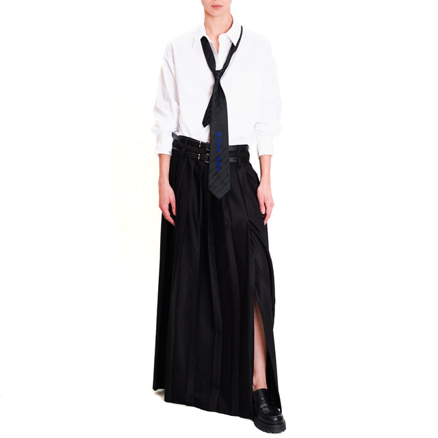 Tension in-Skirt pleated side slit - black