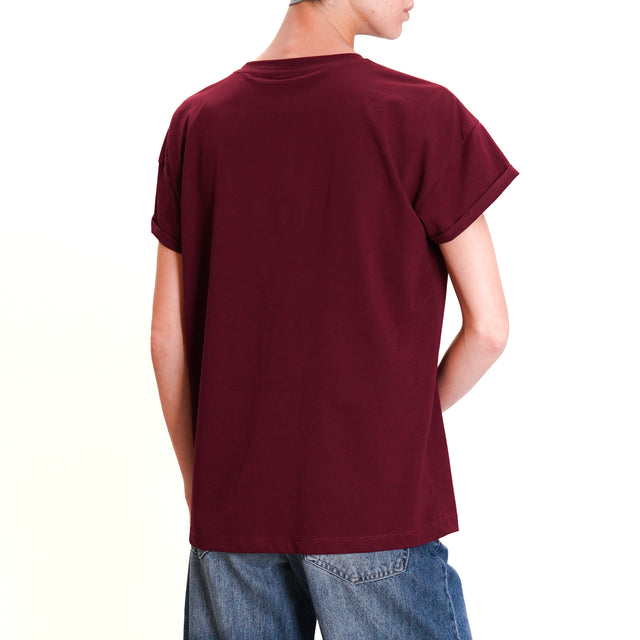 Tensione in-T-shirt BROOKLYN con spille - bordeaux/panna