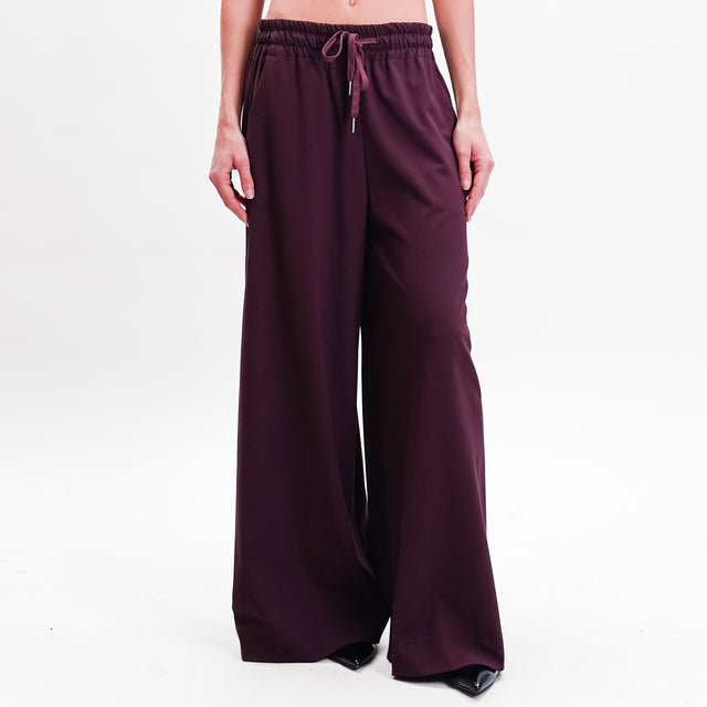 Tensione in-Pantalone palazzo con coulisse - vino