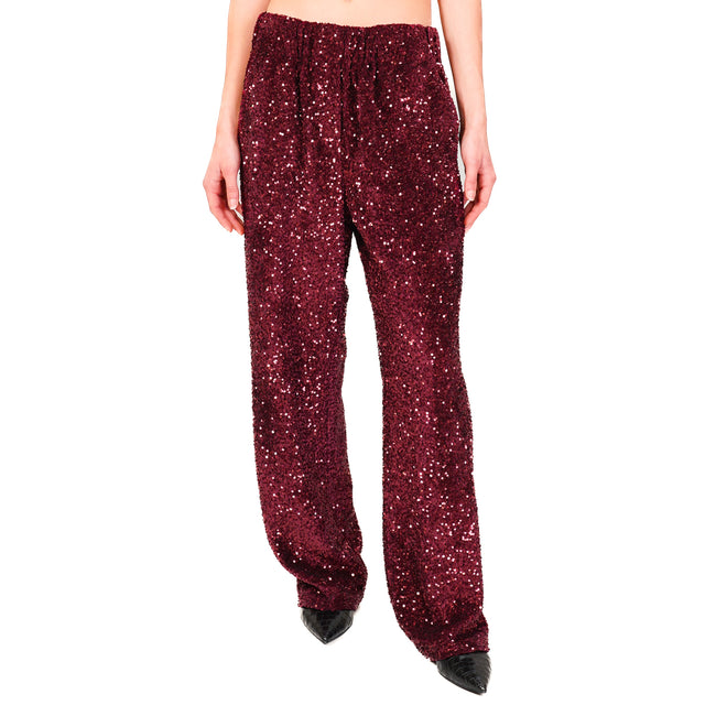 Tensione in-Pantalone velluto con paillettes - Bordeaux