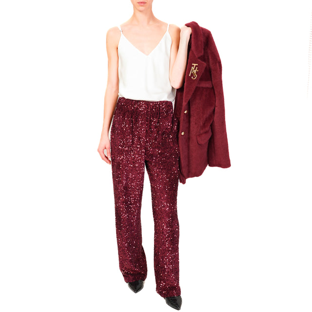 Tensione in-Pantalone velluto con paillettes - Bordeaux